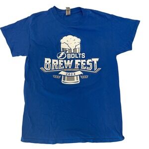 Gildan Bolts Brew Fest 2022 Graphic T-Shirt Tampa Bay Hockey Blue Size‎ Small